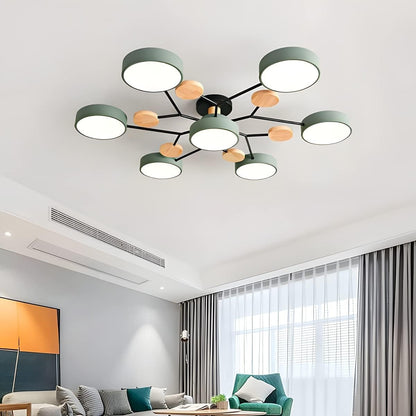 Contemporary Round Iron LED Semi-Flush Chandelier