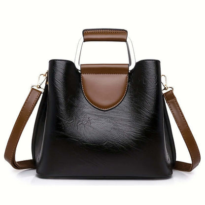 Elegante Twee-Kleurige Leren Handtas voor Dames