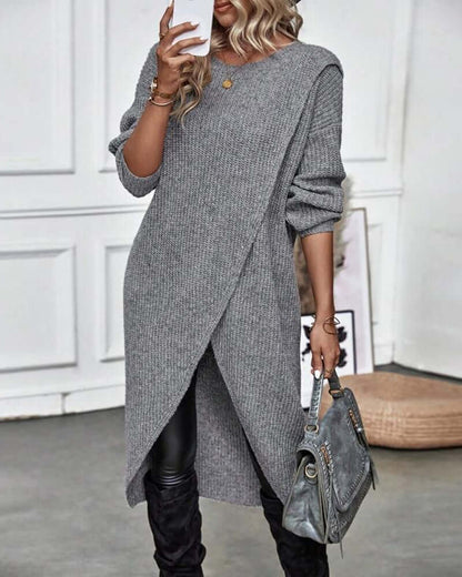 Dames Gebreide Trui Jurk met Patchwork en Lange Mouwen