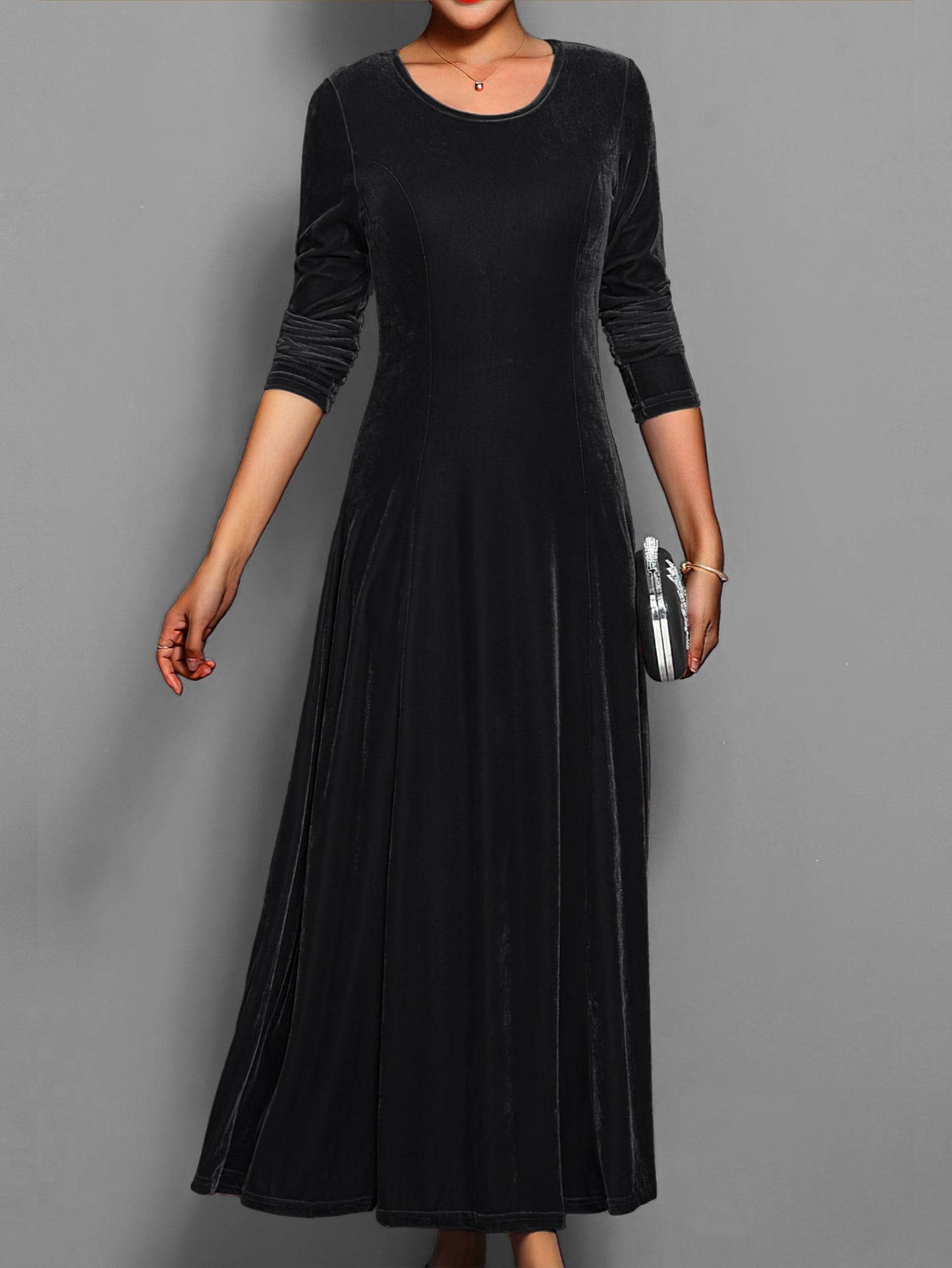 Damen Midi Kleid mit langen Ärmeln – Einfarbig, stilvoll & elegant – Ideal für den Herbst