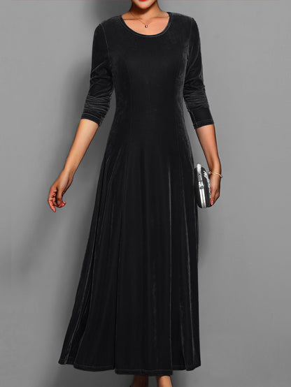 Damen Midi Kleid mit langen Ärmeln – Einfarbig, stilvoll & elegant – Ideal für den Herbst