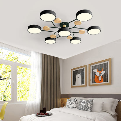 Contemporary Round Iron LED Semi-Flush Chandelier