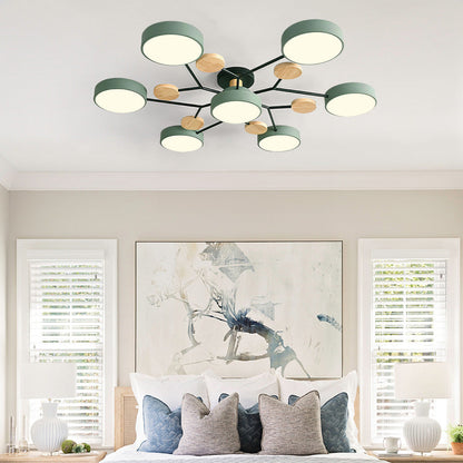 Contemporary Round Iron LED Semi-Flush Chandelier