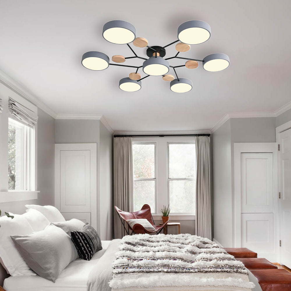 Contemporary Round Iron LED Semi-Flush Chandelier