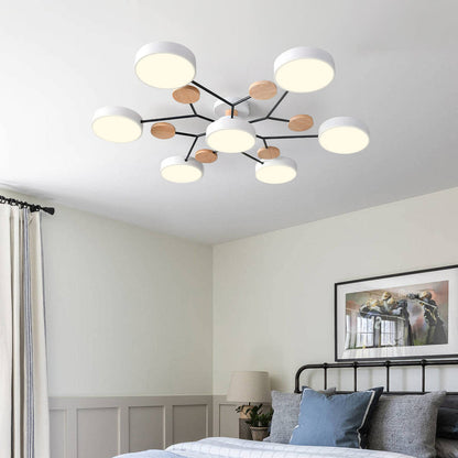 Contemporary Round Iron LED Semi-Flush Chandelier