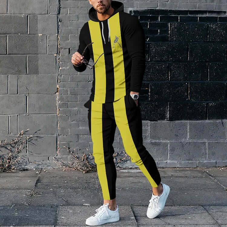 Zwart-Geel Co-ord Trainingspak met Schedelprint – Hoodie en Joggingbroek Set