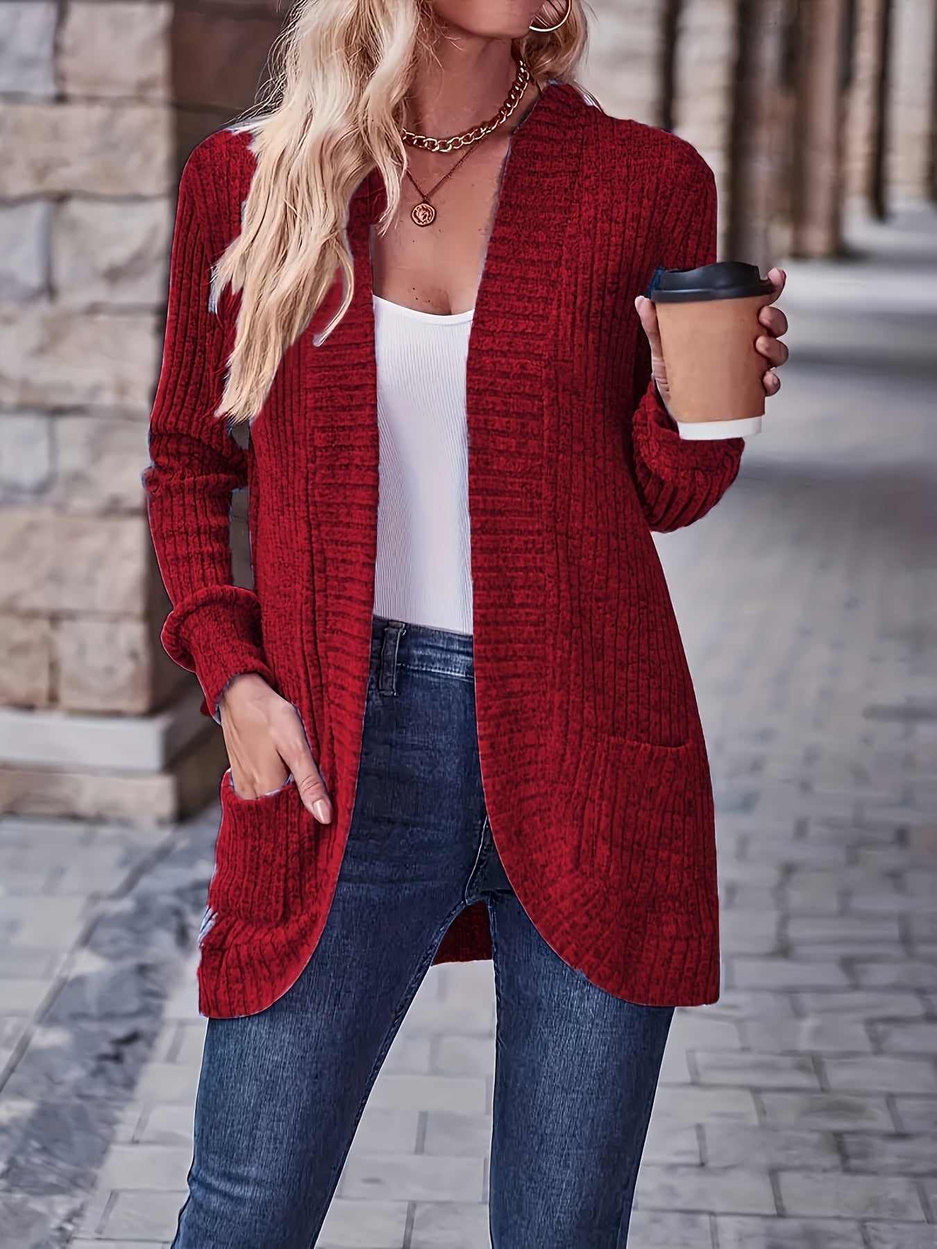 Dames Casual Gebreid Fleecevest met Lange Mouwen