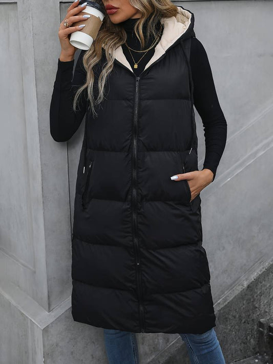 Dames Lange Bodywarmer met Capuchon en Rits