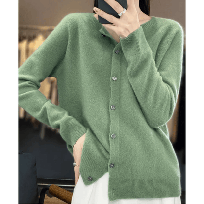 Damen Feinstrickjacke mit Rundhalsausschnitt – Wolliger Look
