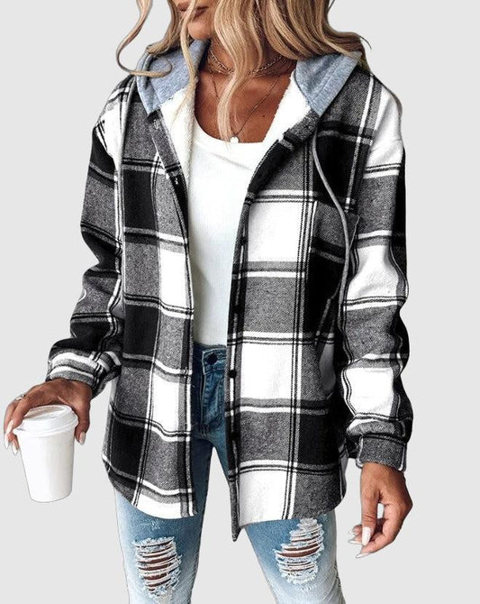 Geruite Damesjas met Capuchon – Comfortabele Overshirt voor Herfst en Winter
