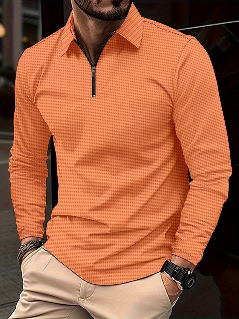 Heren Wafelshirt met Lange Mouwen en V-hals – Casual en Comfortabel