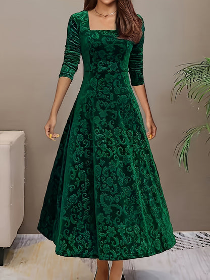 Samt Blumenkleid mit quadratischem Ausschnitt – Für jede Jahreszeit