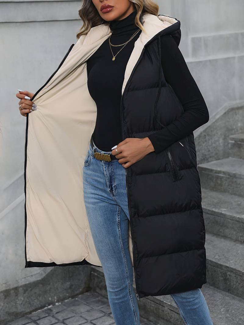 Dames Lange Bodywarmer met Capuchon en Rits