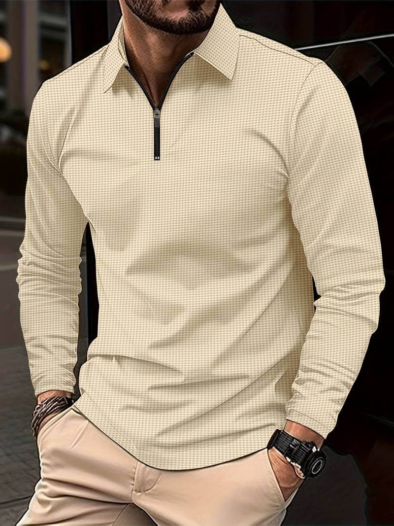 Heren Wafelshirt met Lange Mouwen en V-hals – Casual en Comfortabel