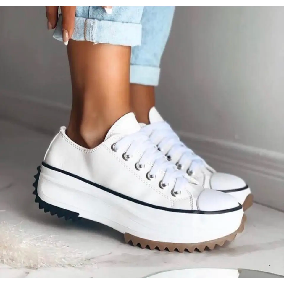 Dames Platform Sneakers – Trendy Lage Canvas Schoenen met Dikke Zool