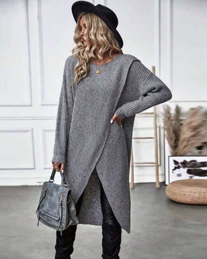Dames Gebreide Trui Jurk met Patchwork en Lange Mouwen