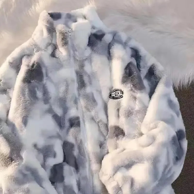 Dames Tie-Dye Winterjas – Warme Fleece met Halve Col