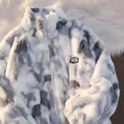 Dames Tie-Dye Winterjas – Warme Fleece met Halve Col