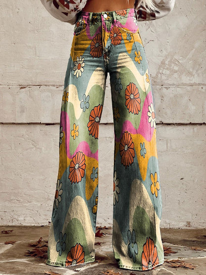 Yanin | Vintage Viscose Broek met Kleurrijke Print – Comfortabel & Stijlvol