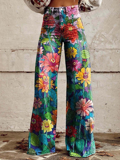 Yanin | Vintage Viscose Broek met Kleurrijke Print – Comfortabel & Stijlvol