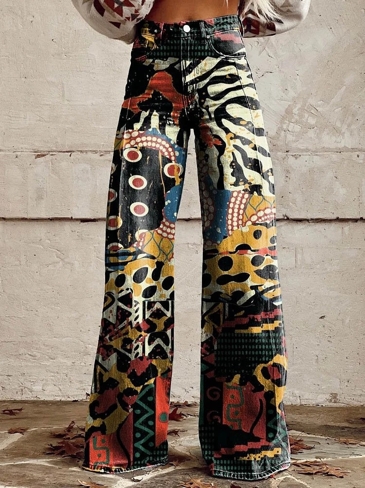 Yanin | Vintage Viscose Broek met Kleurrijke Print – Comfortabel & Stijlvol