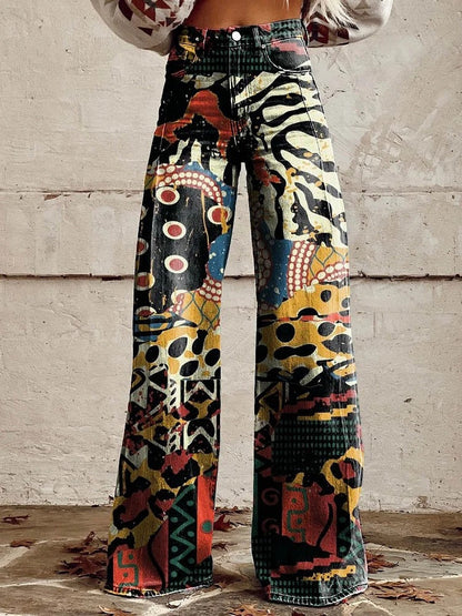 Yanin | Vintage Viscose Broek met Kleurrijke Print – Comfortabel & Stijlvol