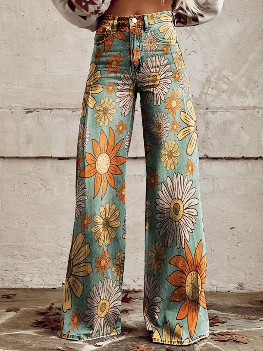 Yanin | Vintage Viscose Broek met Kleurrijke Print – Comfortabel & Stijlvol