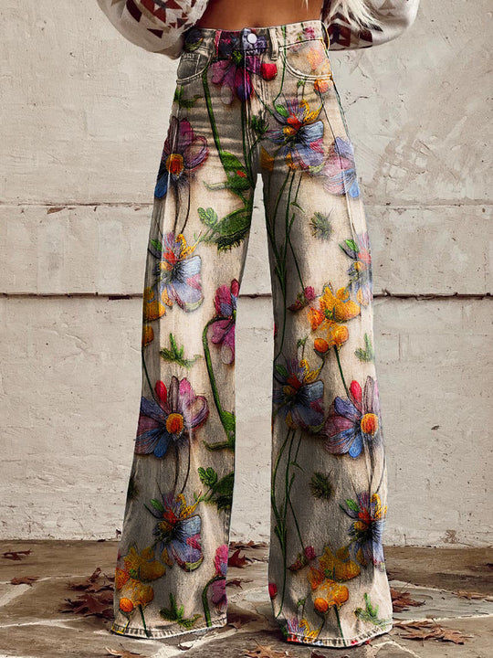 Yanin | Vintage Viscose Broek met Kleurrijke Print – Comfortabel & Stijlvol