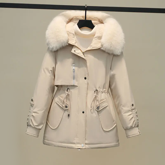 Dames Gewatteerde Winterjas met Bontkraag – Luxe & Warm