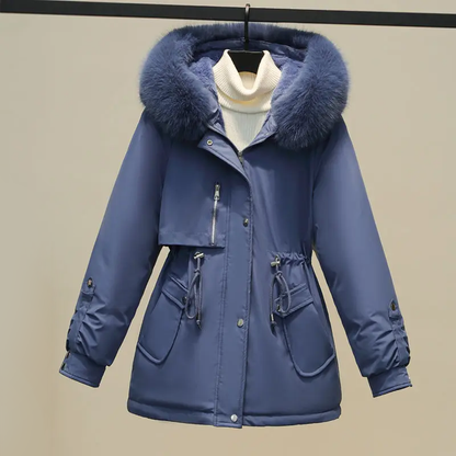 Dames Gewatteerde Winterjas met Bontkraag – Luxe & Warm
