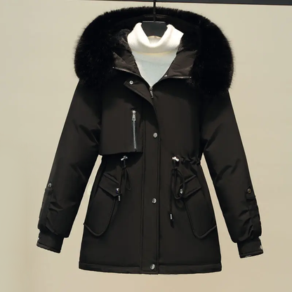 Dames Gewatteerde Winterjas met Bontkraag – Luxe & Warm