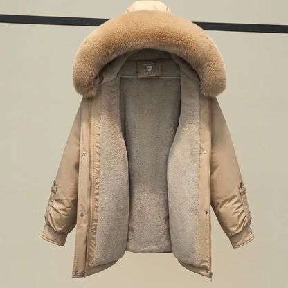 Dames Gewatteerde Winterjas met Bontkraag – Luxe & Warm