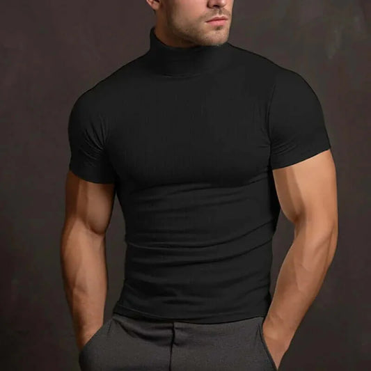 Heren T-shirt met Col – Effen Kleur en Comfortabele Pasvorm