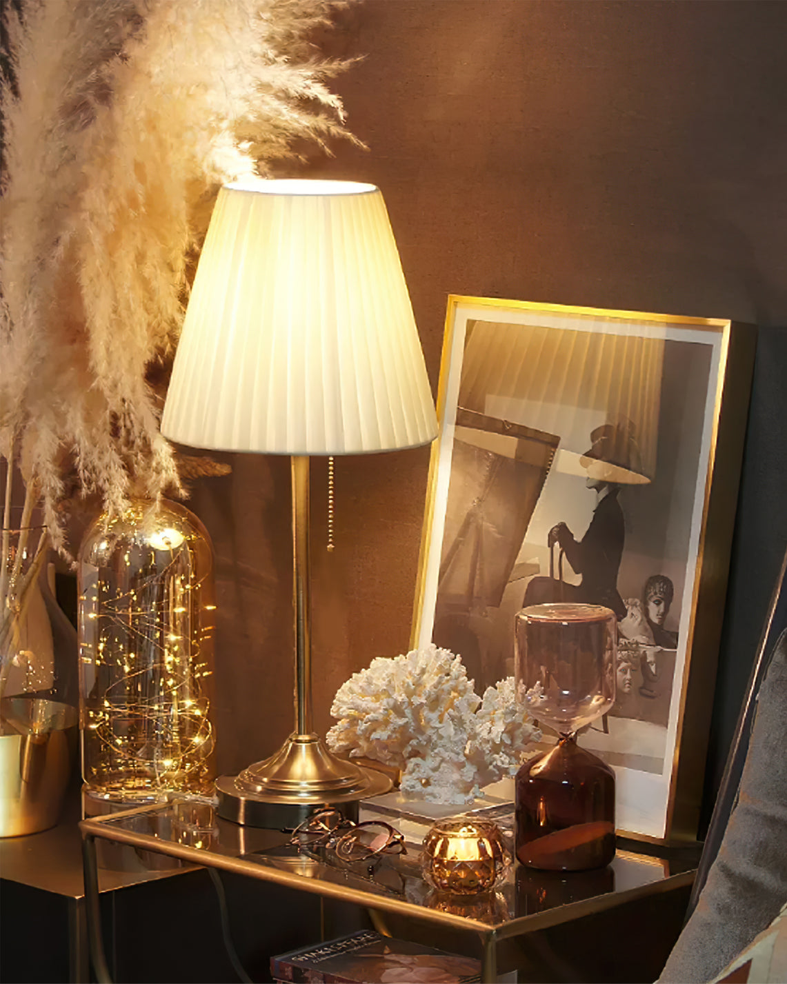Arstid Tafel Lamp | Stijlvolle Metaal & Stof Lamp met Geel Plissé Lampenkap