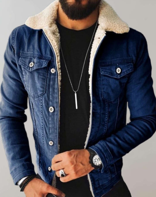 Denim Jas met Fleece Kraag voor Heren – Meerdere Zakken