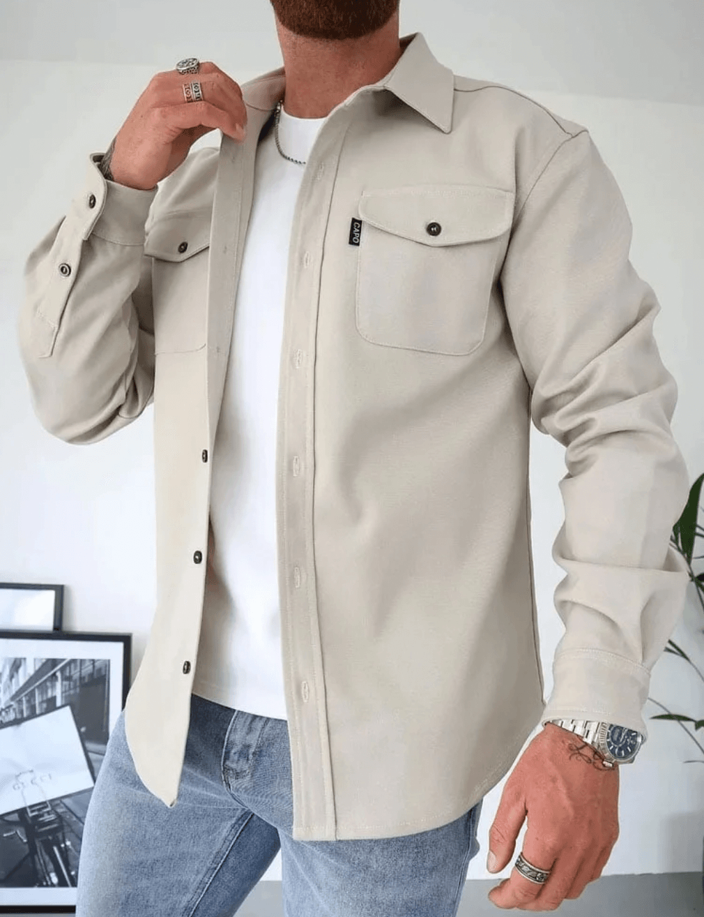 Heren Overshirt Jas – Katoenmix – Lange Mouw – Borstzakken