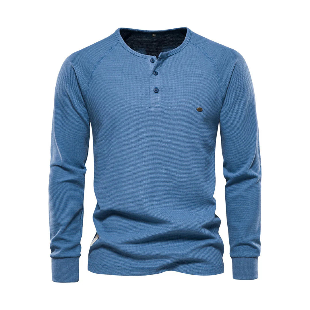 Nereo Heren Shirt Lange Mouwen – Ronde Hals met Knoopsluiting – Comfortabel & Stijlvol