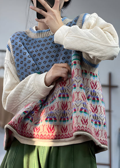 Gebreid Dames Gilet van Wol met Print – Warm, Modieus & Gelaagd