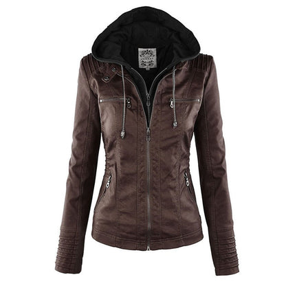 Waterdichte Dames Lederjas met Afneembare Capuchon – Echt Leer & Winddicht