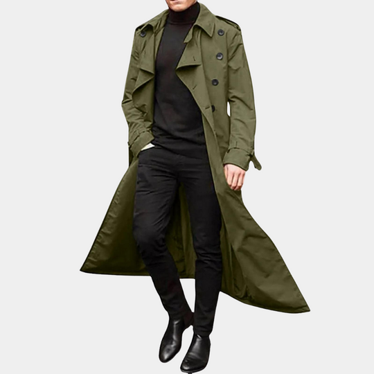 Herren Trenchcoat – Doppelreihig – Mit Gürtelverschluss an den Ärmeln – Klassisches Revers – Stilvoll & Nachhaltig