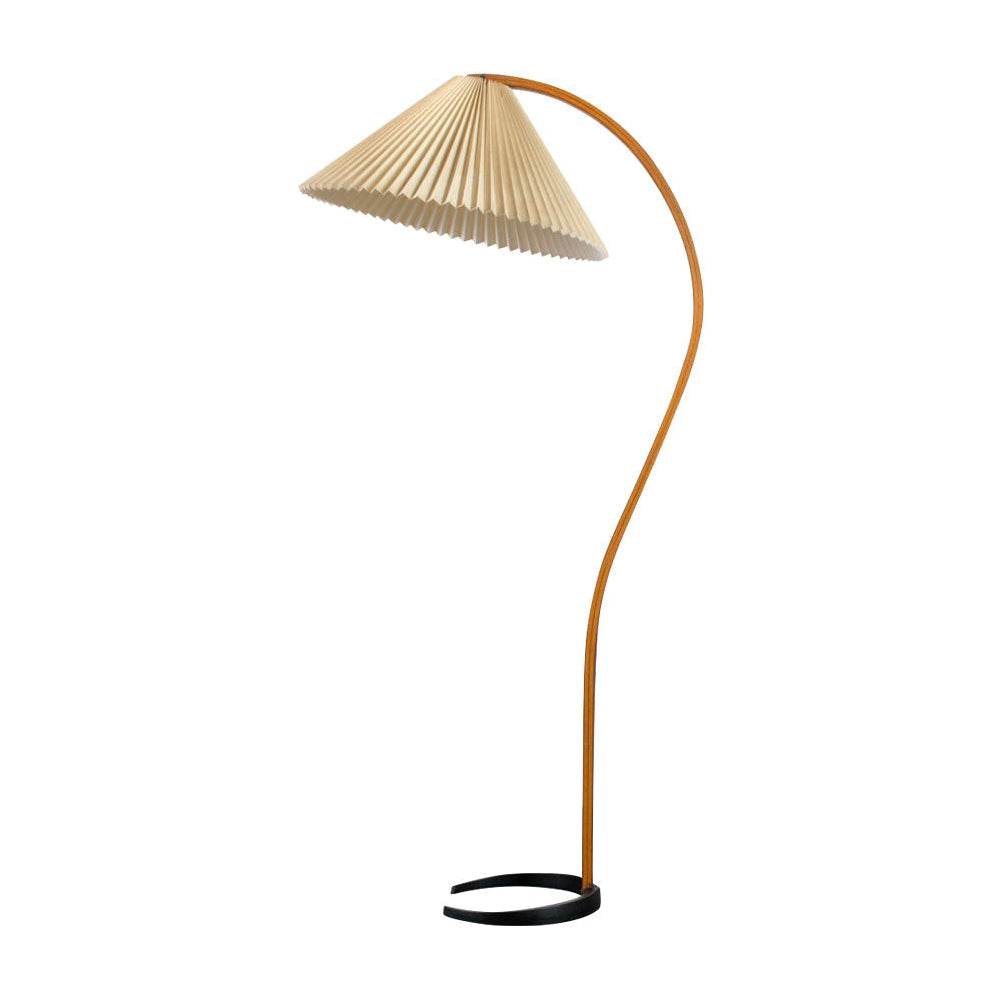 Caprani | Vloerlamp met Houten Standaard en Linnen Lampenkap