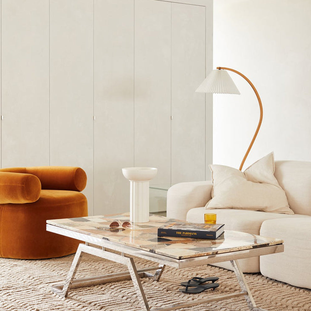 Caprani | Vloerlamp met Houten Standaard en Linnen Lampenkap