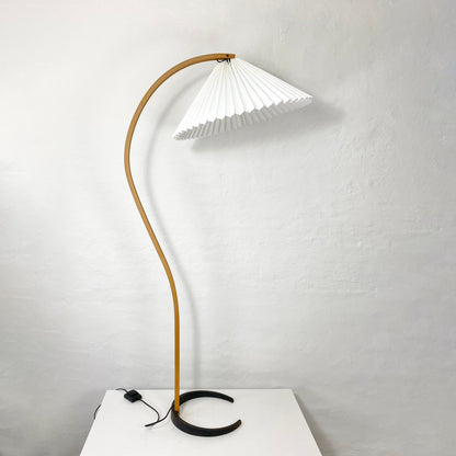 Caprani | Vloerlamp met Houten Standaard en Linnen Lampenkap