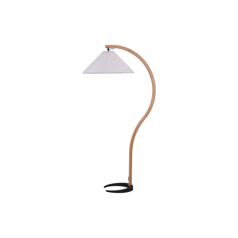 Caprani | Vloerlamp met Houten Standaard en Linnen Lampenkap