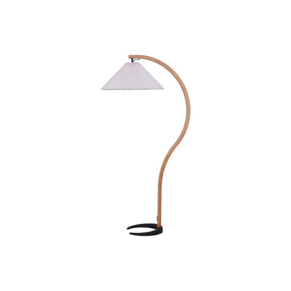 Caprani | Vloerlamp met Houten Standaard en Linnen Lampenkap