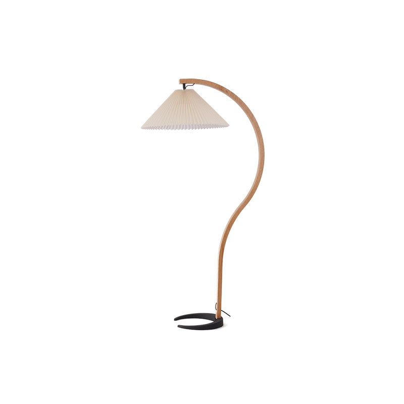 Caprani | Vloerlamp met Houten Standaard en Linnen Lampenkap