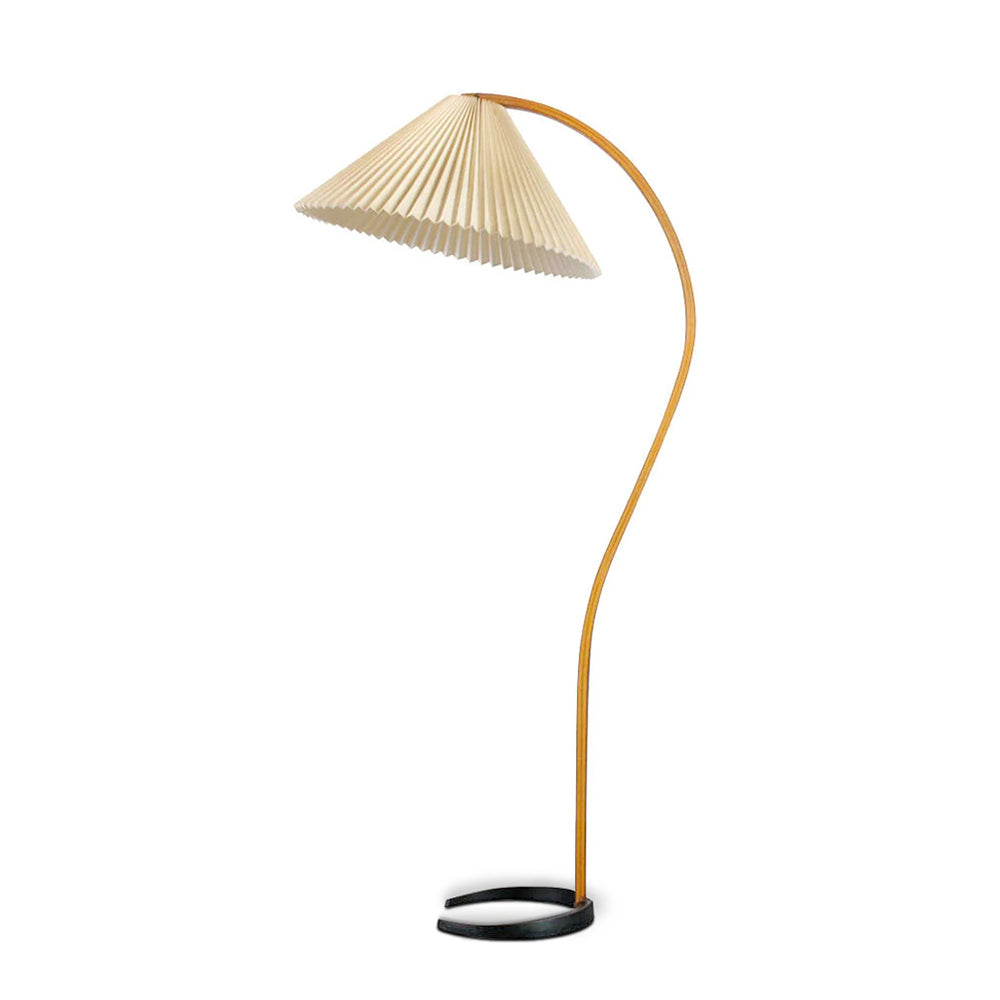 Caprani | Vloerlamp met Houten Standaard en Linnen Lampenkap