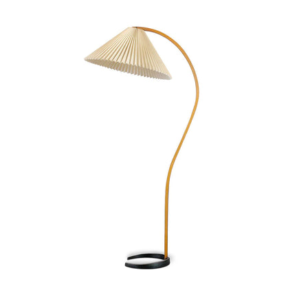 Caprani | Vloerlamp met Houten Standaard en Linnen Lampenkap