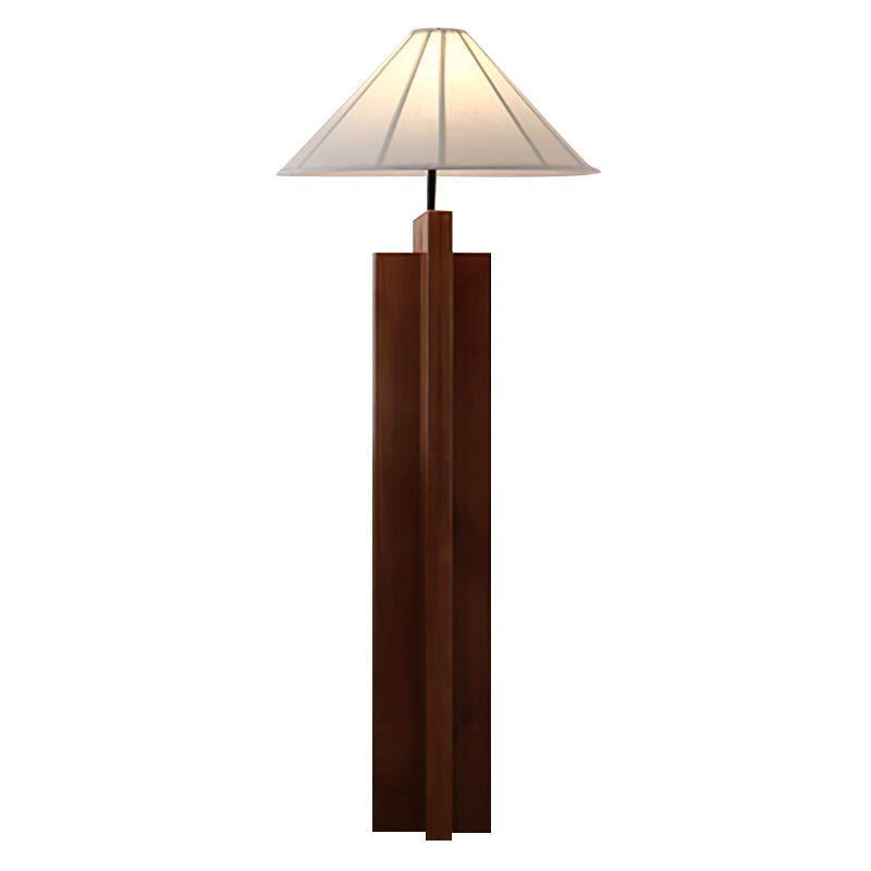 Crossbase Houten Vloerlamp – Minimalistisch Design met Natuurlijke Houten Basis en Witte Stoffen Lampenkap