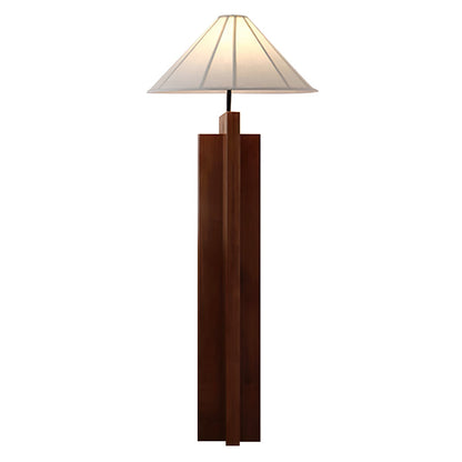 Crossbase Houten Vloerlamp – Minimalistisch Design met Natuurlijke Houten Basis en Witte Stoffen Lampenkap